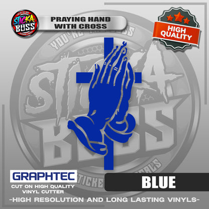 PRAYING HAND WITH CROSS | VINYL WATERPROOF CUT-OUT STICKER DECALS【Stickaboss】