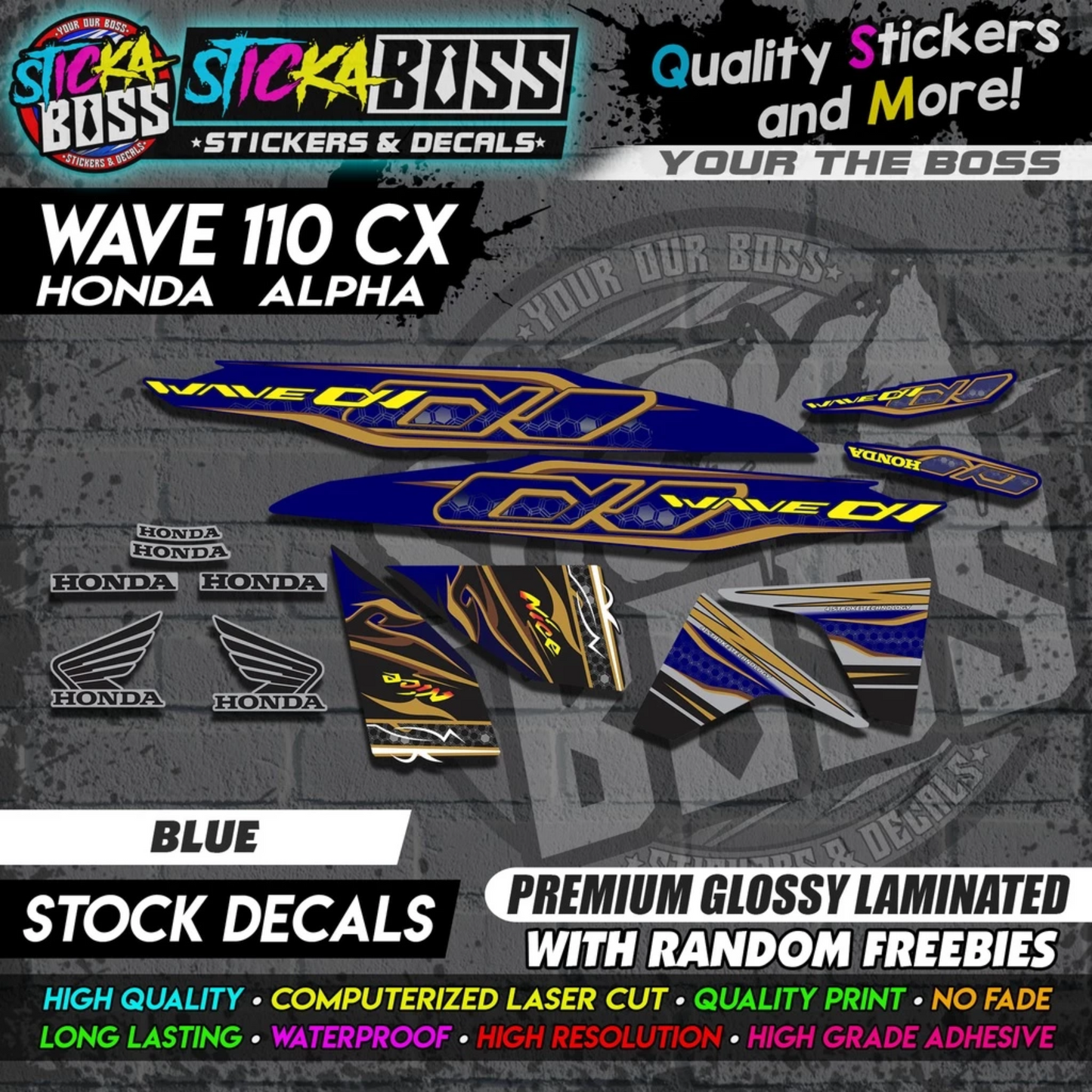 Honda Wave 110 Alpha CX (Stock Decals)【PREMIUM GLOSSY LAMINATED】