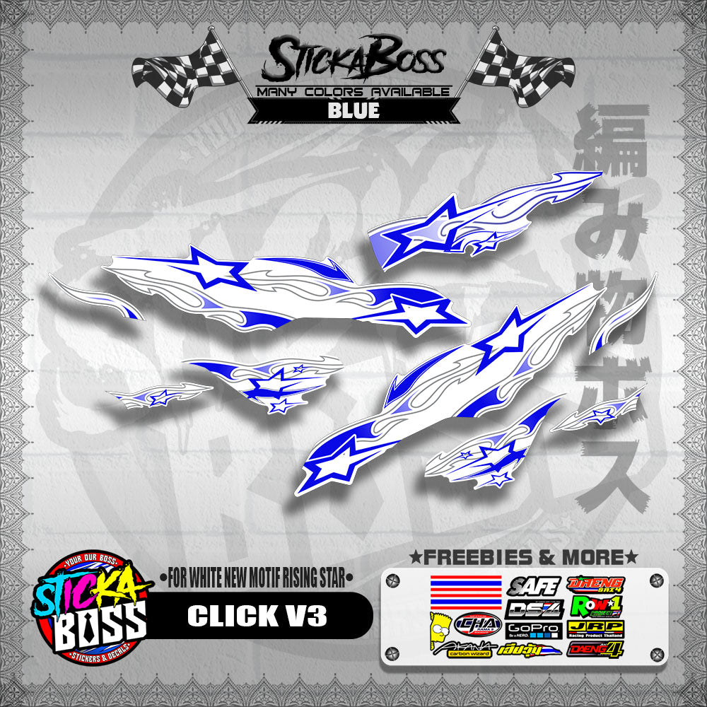 CLICK V3 DECALS ( FOR WHITE NEW MOTIF RISING STAR ) [ PREMIUM GLOSSY LAMINATED ]【WITH FREEBIES】