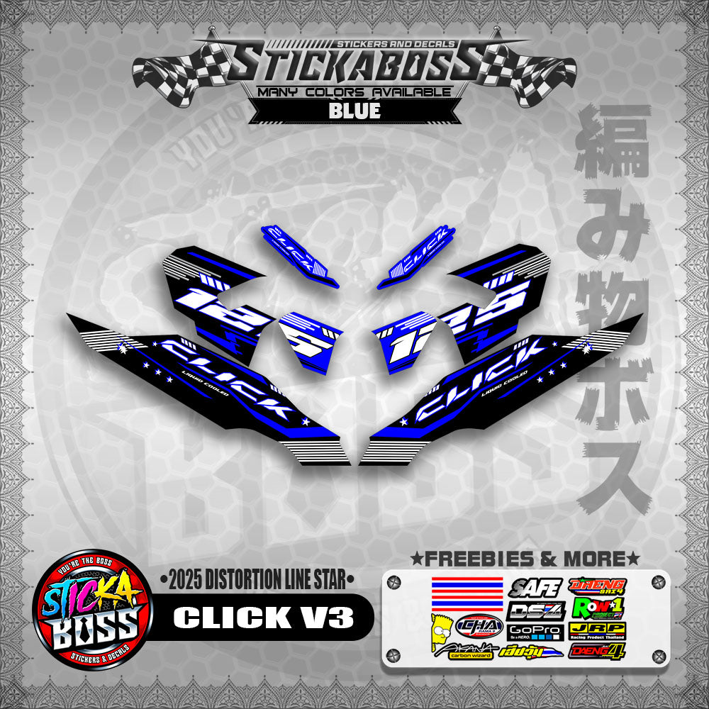 CLICK V3 STICKER DECALS ( 2025 DISTORTION LINE STAR  )【WITH FREEBIES】