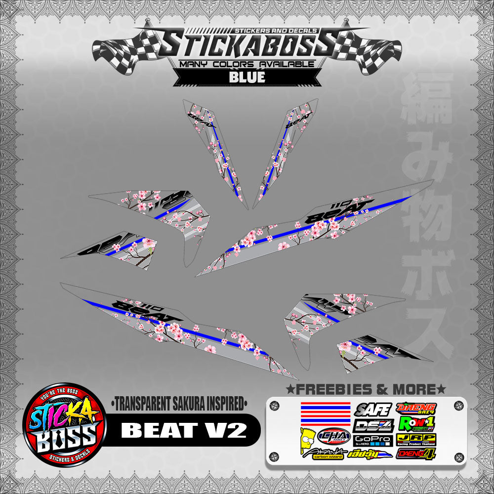 【PREMIUM UV PRINT】TRANSPARENT BEAT FI V2 STICKER DECALS ( SAKURA INSPIRED )【WITH FREEBIES】