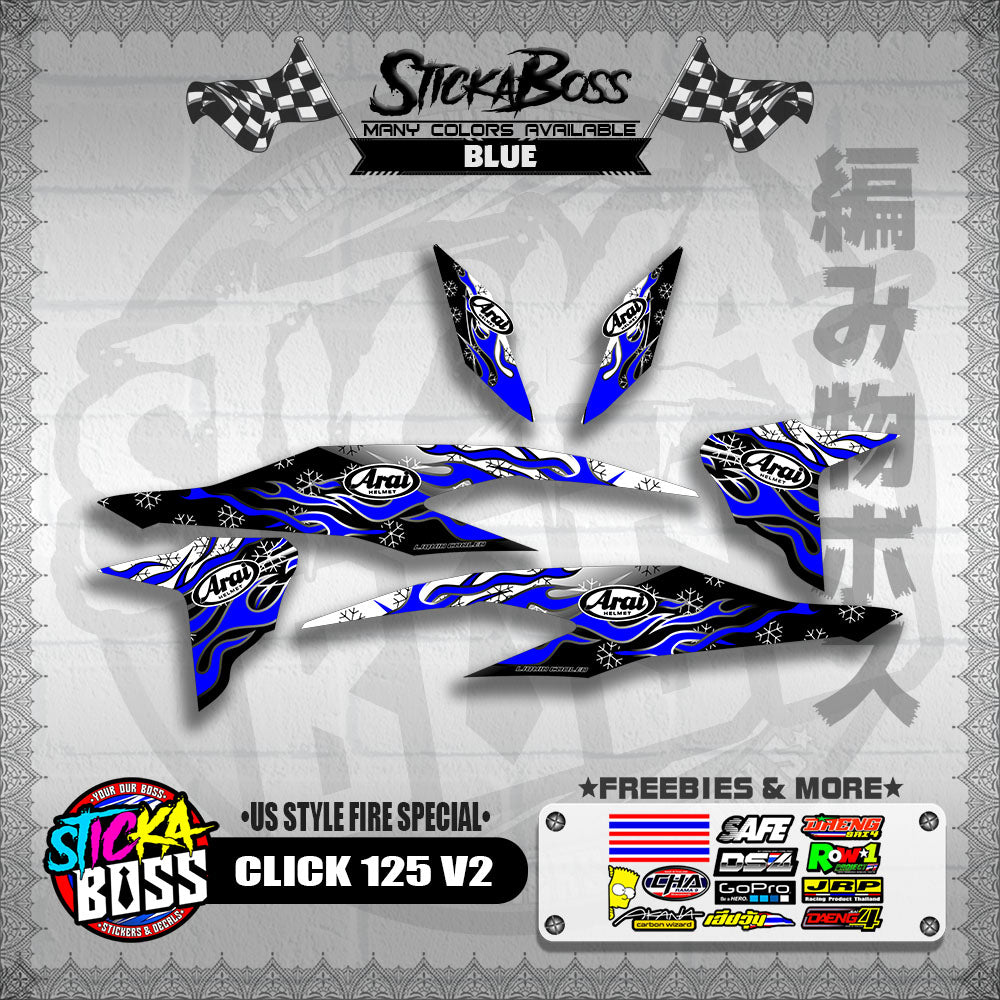 CLICK 125 V2 DECALS ( US STYLE FIRE SPECIAL )【WITH FREEBIES】