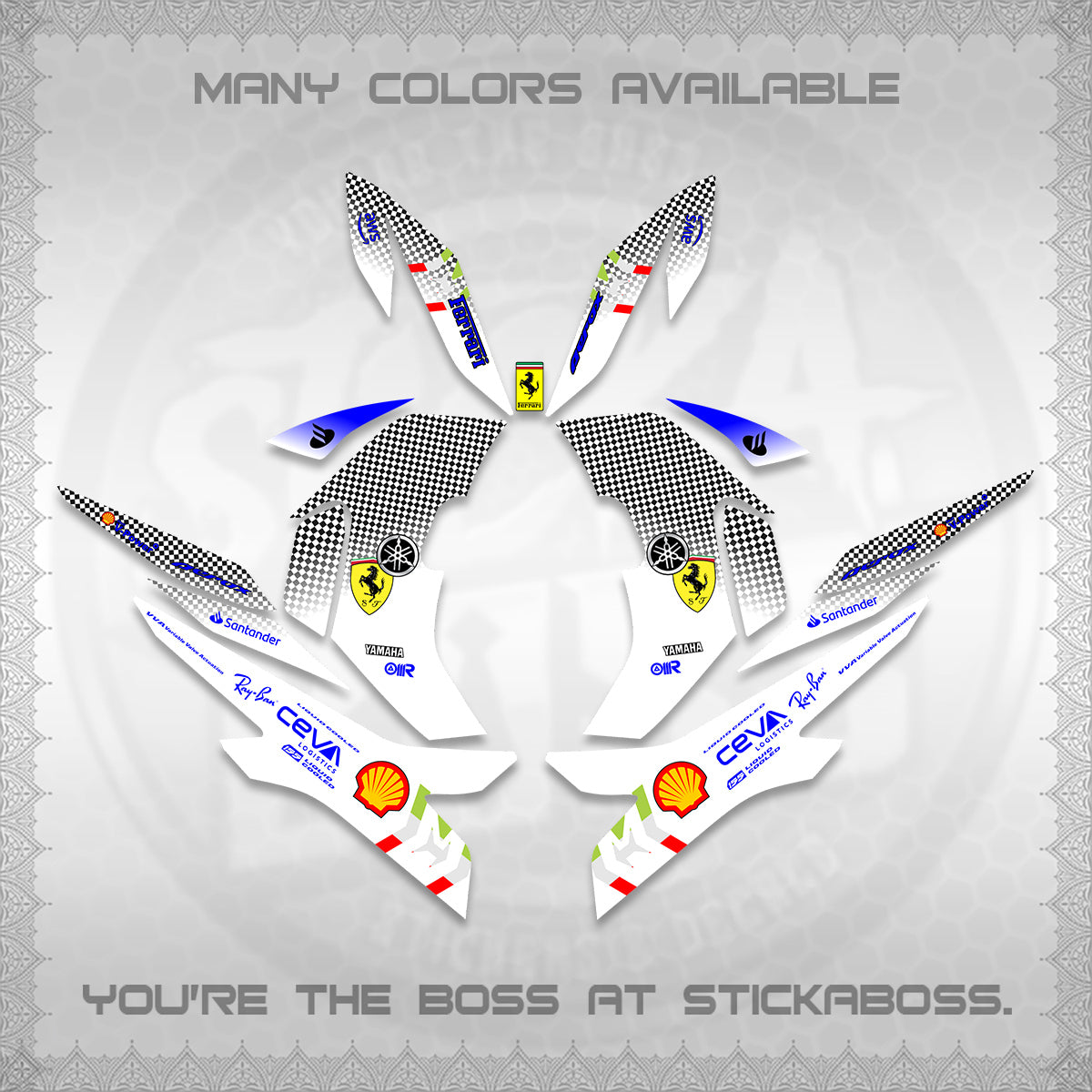 AEROX V2 FOR WHITE DECALS (2026 HORSE RACE DESIGN) STICKER DECALS By STICKABOSS
