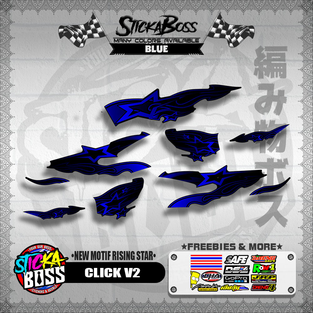 CLICK V2 DECALS ( NEW MOTIF RISING STAR ) [ PREMIUM GLOSSY LAMINATED ]【WITH FREEBIES】