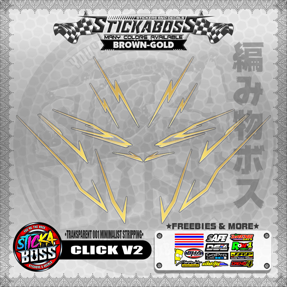 【PREMIUM UV PRINT】TRANSPARENT CLICK V2 STICKER DECALS ( 001 MINIMALIST STRIPPING )【WITH FREEBIES】