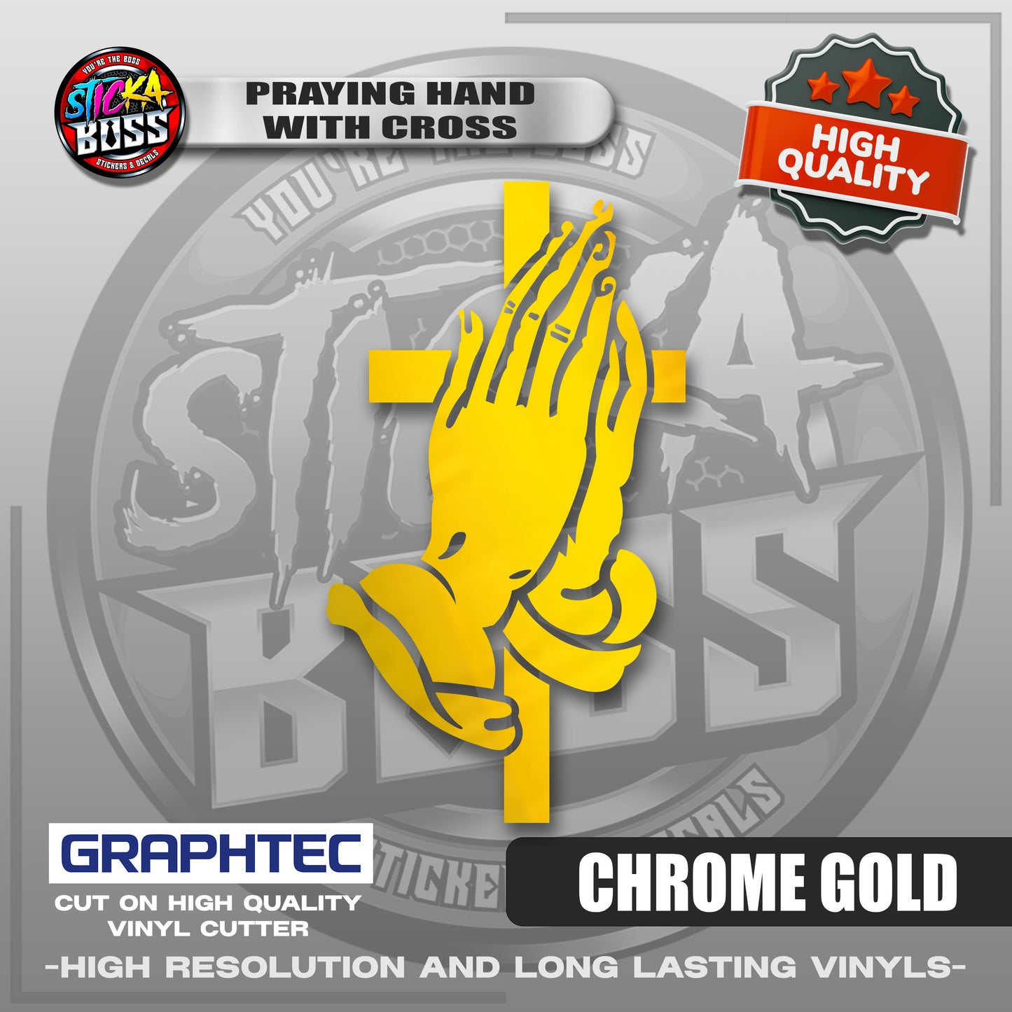 PRAYING HAND WITH CROSS | VINYL WATERPROOF CUT-OUT STICKER DECALS【Stickaboss】