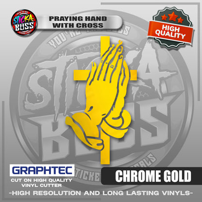 PRAYING HAND WITH CROSS | VINYL WATERPROOF CUT-OUT STICKER DECALS【Stickaboss】