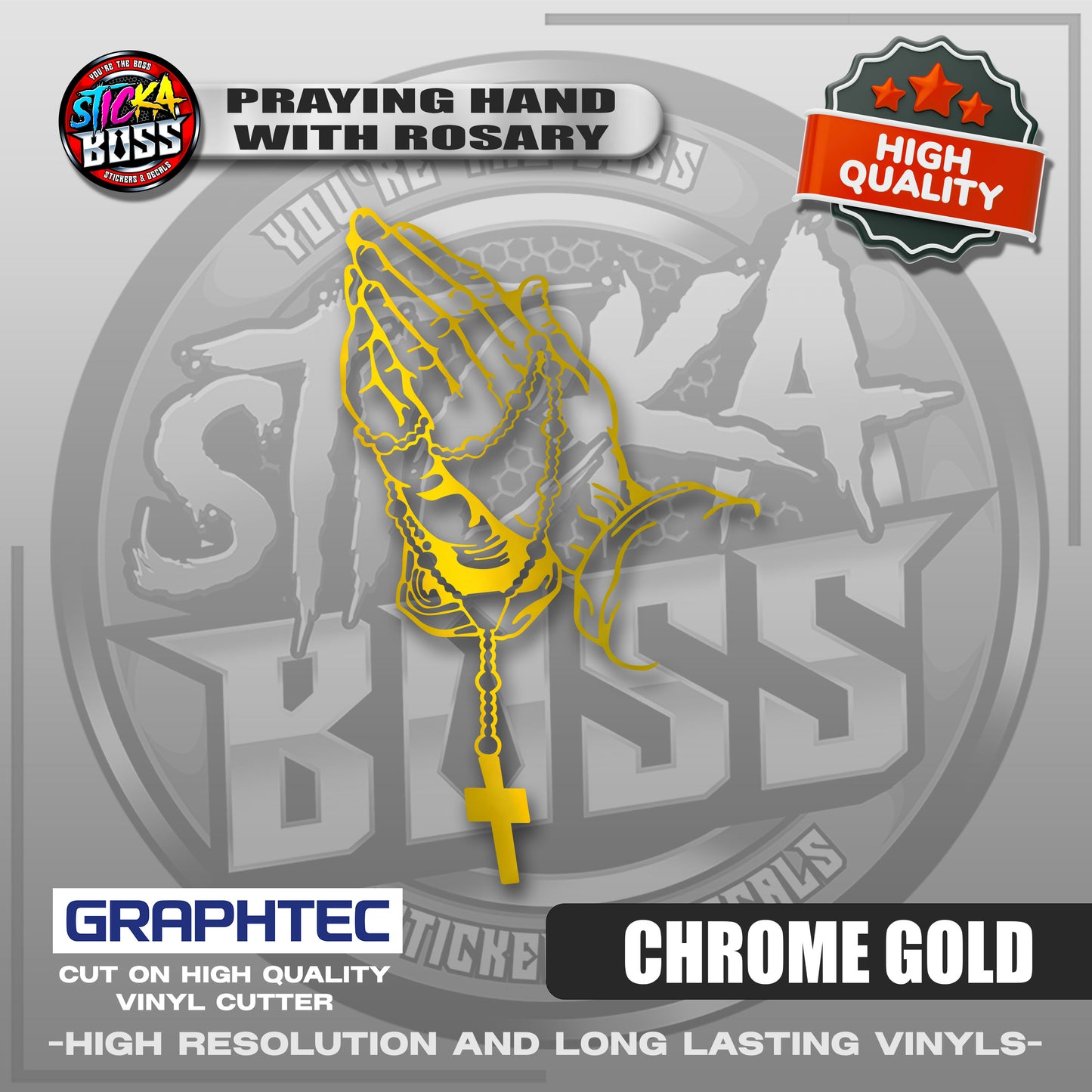 PRAYING HAND WITH ROSARY | VINYL WATERPROOF CUT-OUT STICKER DECALS【Stickaboss】