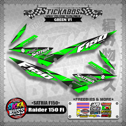 Suzuki Raider 150 Fi Stock Decals GREEN (Satria F150)【PREMIUM GLOSSY LAMINATED】