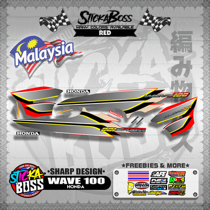 HONDA WAVE 100 MALAYSIAN DECALS ( SHARP DESIGN )【WITH FREEBIES】