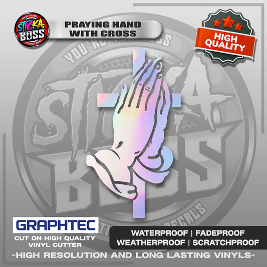 PRAYING HAND WITH CROSS | VINYL WATERPROOF CUT-OUT STICKER DECALS【Stickaboss】
