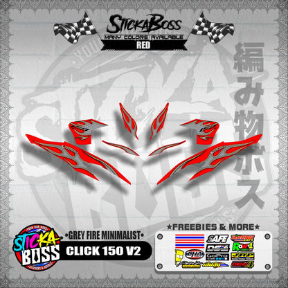 CLICK 150 V2 DECALS ( GREY FIRE MINIMALIST )【WITH FREEBIES】