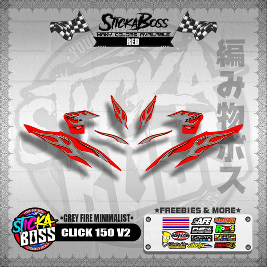 CLICK 150 V2 DECALS ( GREY FIRE MINIMALIST )【WITH FREEBIES】