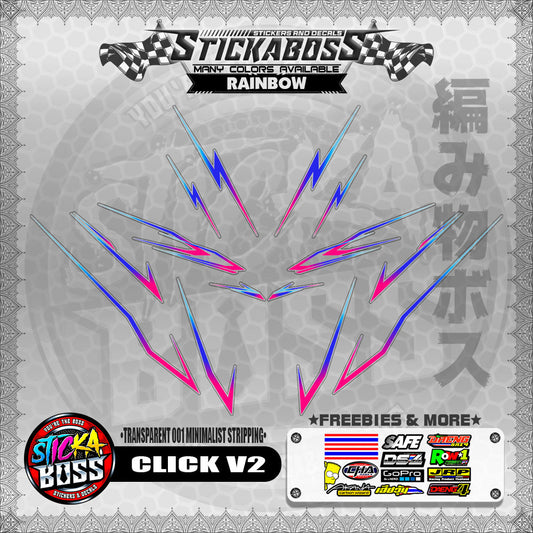 【PREMIUM UV PRINT】TRANSPARENT CLICK V2 STICKER DECALS ( 001 MINIMALIST STRIPPING )【WITH FREEBIES】