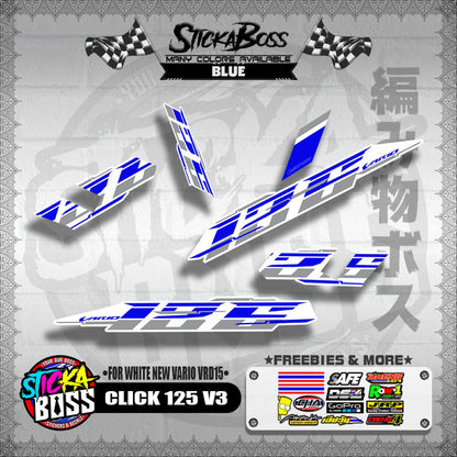 CLICK 125 V3 DECALS ( FOR WHITE NEW VARIO VRD15 ) [ PREMIUM GLOSSY LAMINATED ]【WITH FREEBIES】