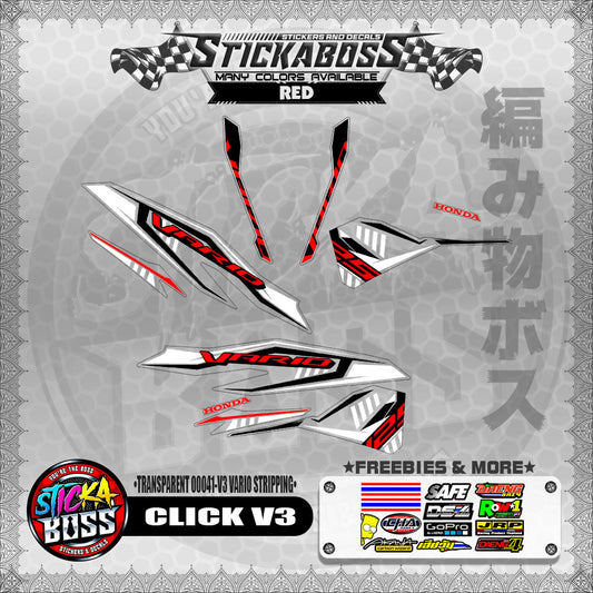 【PREMIUM UV PRINT】TRANSPARENT CLICK 125 V3 DECALS ( 00041-V3 VARIO STRIPPING )【WITH FREEBIES】