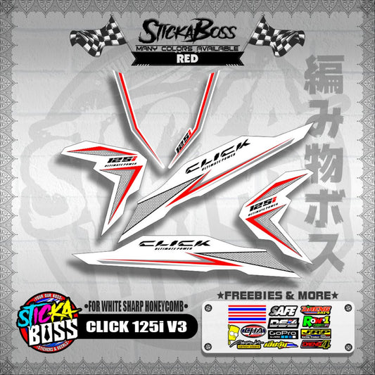 CLICK 125i V3 DECALS ( FOR WHITE SHARP HONEYCOMB )【WITH FREEBIES】