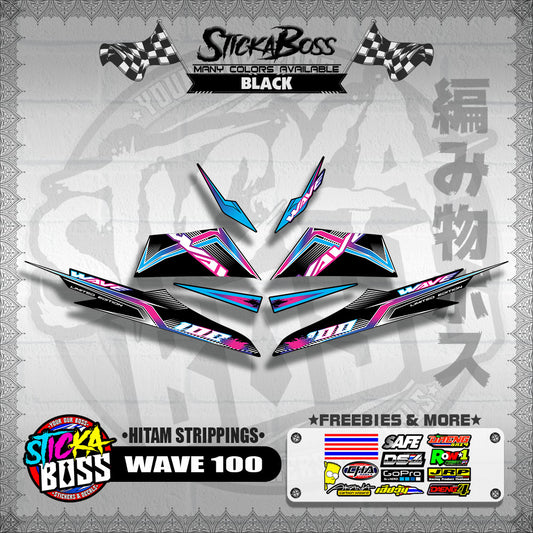 WAVE 100 MALAYSIAN DECALS ( HITAM STRIPPINGS )【WITH FREEBIES】