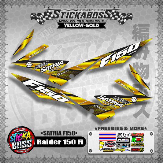 Suzuki Raider 150 Fi Stock Decals YELLOW-GOLD (Satria F150)【PREMIUM GLOSSY LAMINATED】