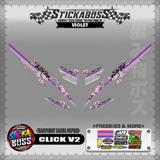 【PREMIUM UV PRINT】TRANSPARENT CLICK 125 / 150 V2 DECALS ( SAKURA INSPIRED )【WITH FREEBIES】