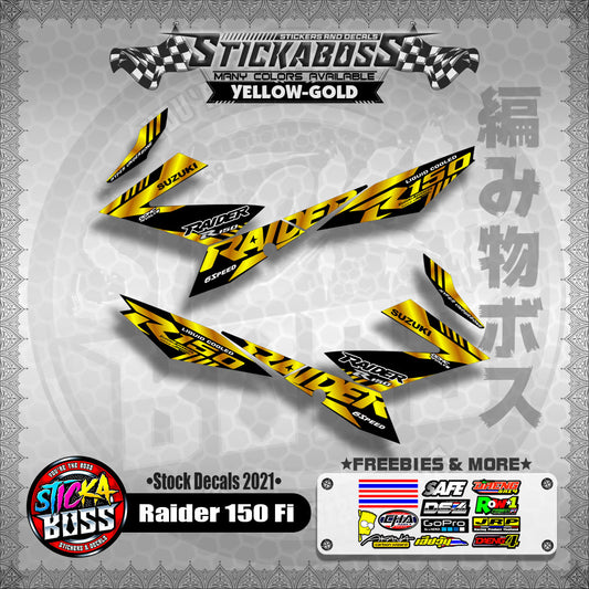 Suzuki Raider 150 Fi Stock Decals 2021 (YELLOW-GOLD)【PREMIUM GLOSSY LAMINATED】