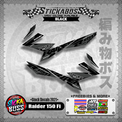Suzuki Raider 150 Fi Stock Decals 2021 (BLACK)【PREMIUM GLOSSY LAMINATED】