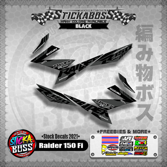 Suzuki Raider 150 Fi Stock Decals 2021 (BLACK)【PREMIUM GLOSSY LAMINATED】