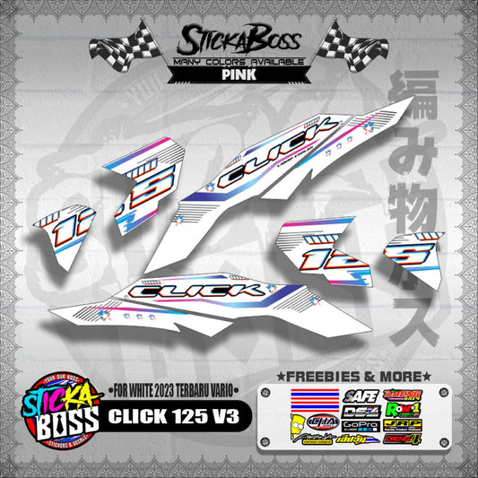 CLICK 125 V3 DECALS ( FOR WHITE 2023 TERBARU VARIO ) [ PREMIUM GLOSSY LAMINATED ]【WITH FREEBIES】