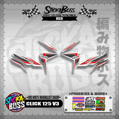 CLICK 125 V3 DECALS ( FOR WHITE MINIMALIST SHARP )【WITH FREEBIES】