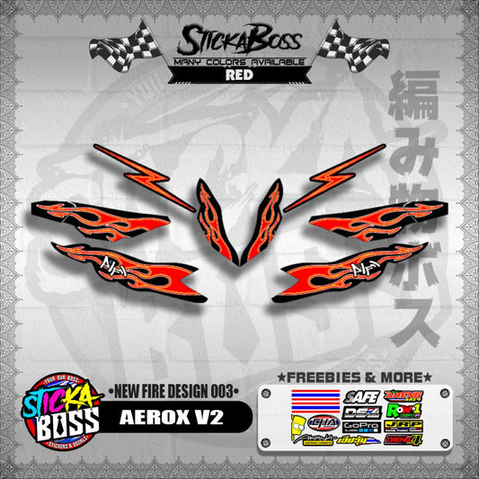 AEROX V2 DECALS ( NEW FIRE DESIGN 003 ) [ PREMIUM GLOSSY LAMINATED ]【WITH FREEBIES】