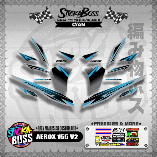 AEROX 155 V2 DECALS ( GREY MALAYSIAN CUSTOM 003 )【WITH FREEBIES】