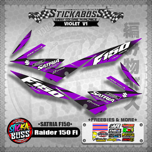 Suzuki Raider 150 Fi Stock Decals VIOLET (Satria F150)【PREMIUM GLOSSY LAMINATED】