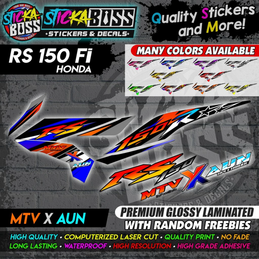 Honda RS 150 Fi (MTV x AUN) [ASSORTED COLORS] Stock Decals【PREMIUM GLOSSY LAMINATED】