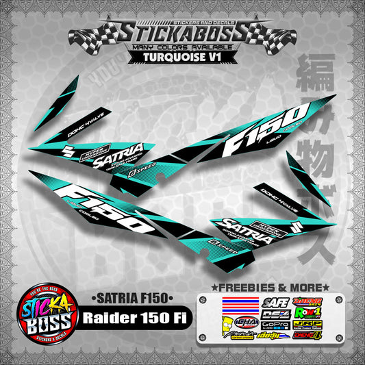 Suzuki Raider 150 Fi Stock Decals TURQUOISE (Satria F150)【PREMIUM GLOSSY LAMINATED】