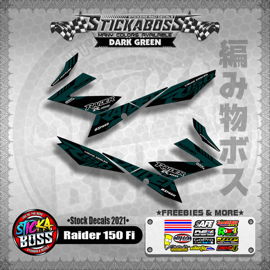Suzuki Raider 150 Fi Stock Decals 2021 (DARK GREEN)【PREMIUM GLOSSY LAMINATED】