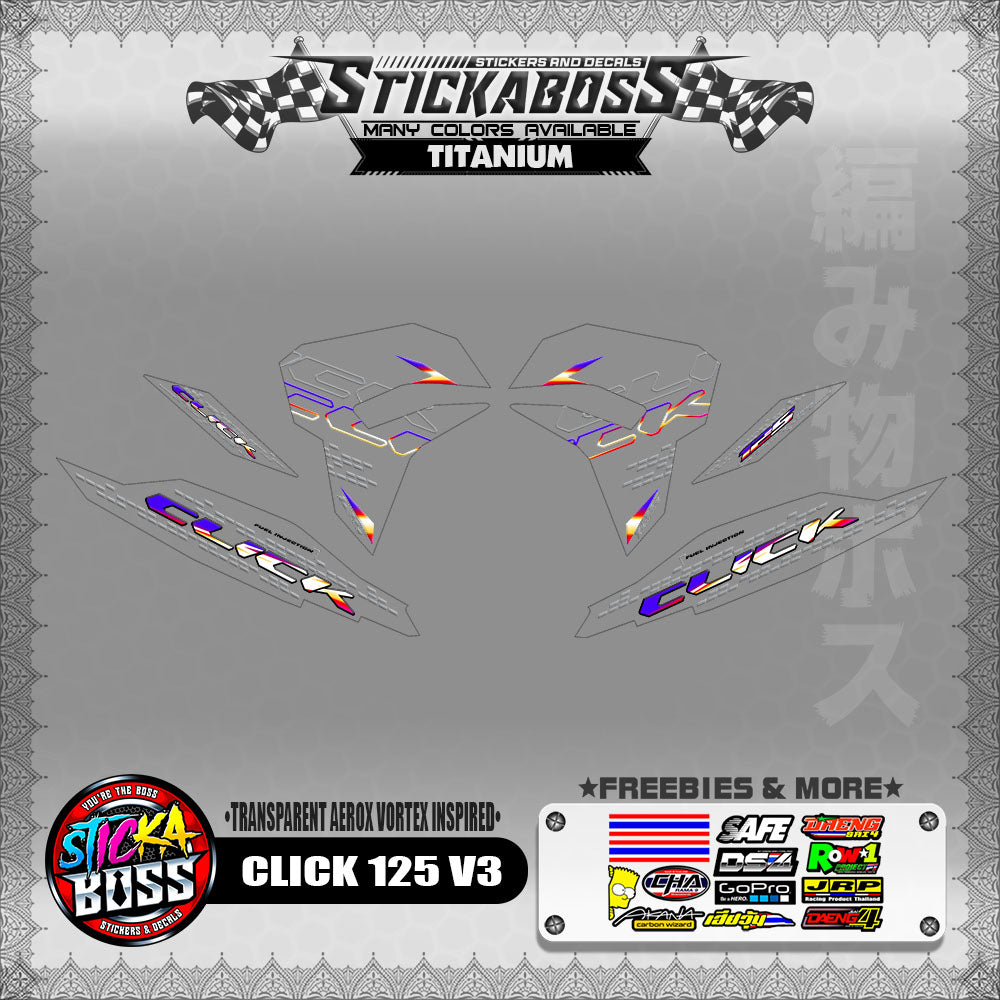 [ PREMIUM UV PRINT ] TRANSPARENT CLICK 125 V3 DECALS ( AEROX VORTEX INSPIRED )【WITH FREEBIES】