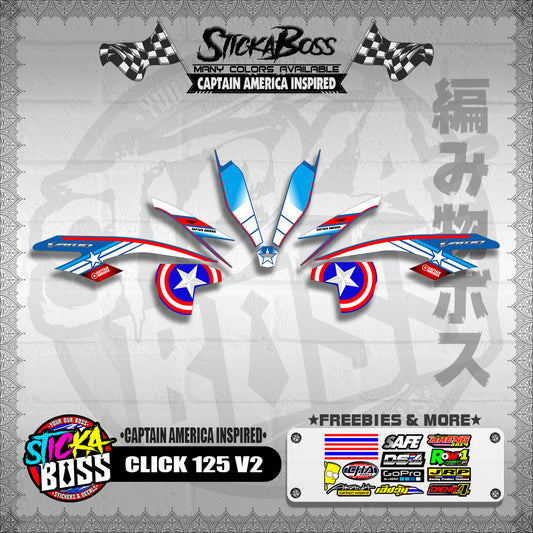 CLICK 125 V2 DECALS ( CAPTAIN AMERICA INSPIRED )【WITH FREEBIES】