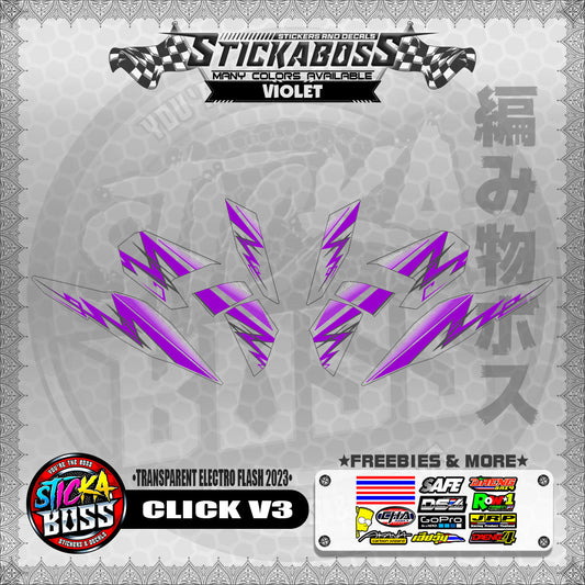 【PREMIUM UV PRINT】TRANSPARENT CLICK 125 V3 STICKER DECALS ( ELECTRO FLASH 2023 )【WITH FREEBIES】