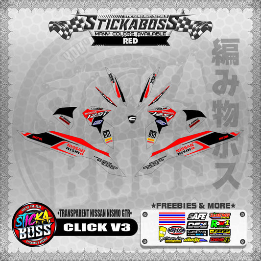 【PREMIUM UV PRINT】TRANSPARENT CLICK V3 STICKER DECALS ( NISSAN NISMO GTR )【WITH FREEBIES】