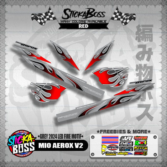 MIO AEROX V2 DECALS ( GREY 2024 LED FIRE MOTIF )【WITH FREEBIES】