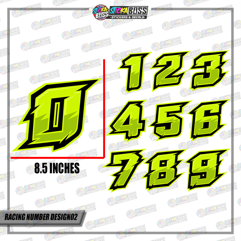 RACING NUMBER DESIGN02  8INCHES SIZE (SMALL PRINT STICKER DECALS )