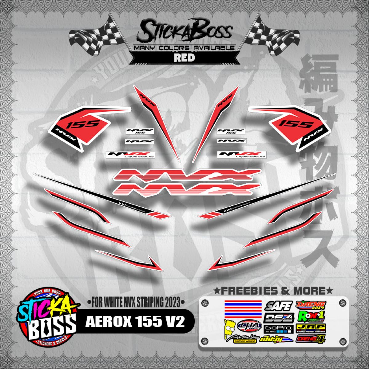 AEROX 155 V2 DECALS ( FOR WHITE NVX STRIPING 2023 )【WITH FREEBIES】