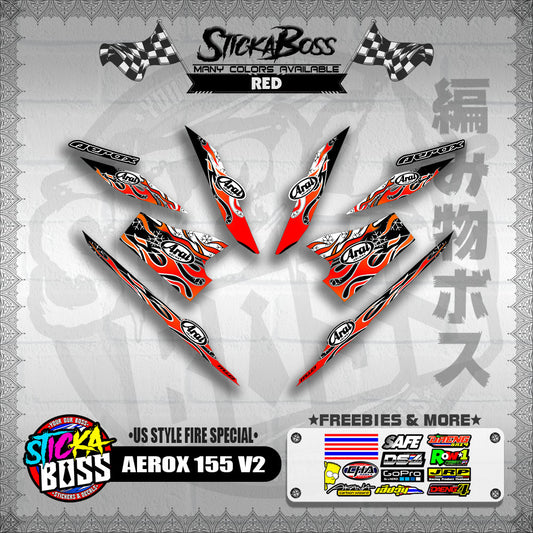 AEROX 155 V2 DECALS ( US STYLE FIRE SPECIAL )【WITH FREEBIES】