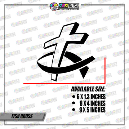 FISH CROSS (VINYL CUT-OUT STICKER DECALS )【Stickaboss】