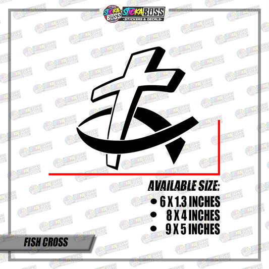 FISH CROSS (VINYL CUT-OUT STICKER DECALS )【Stickaboss】