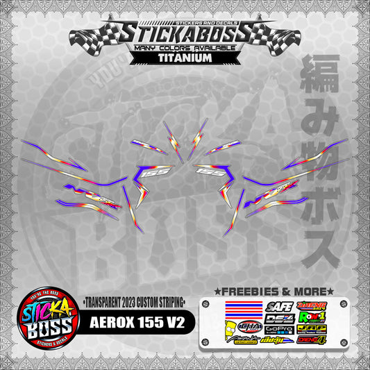 【PREMIUM UV PRINT】TRANSPARENT AEROX 155 V2 STICKER DECALS ( 2023 CUSTOM STRIPING )【WITH FREEBIES】