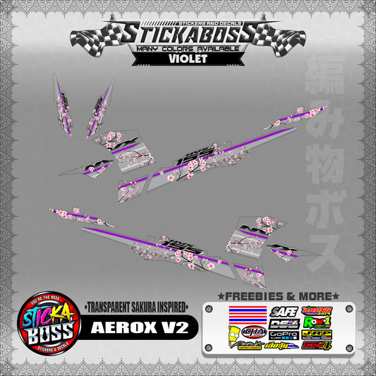 【PREMIUM UV PRINT】TRANSPARENT AEROX 155 V2 ( SAKURA INSPIRED )【WITH FREEBIES】
