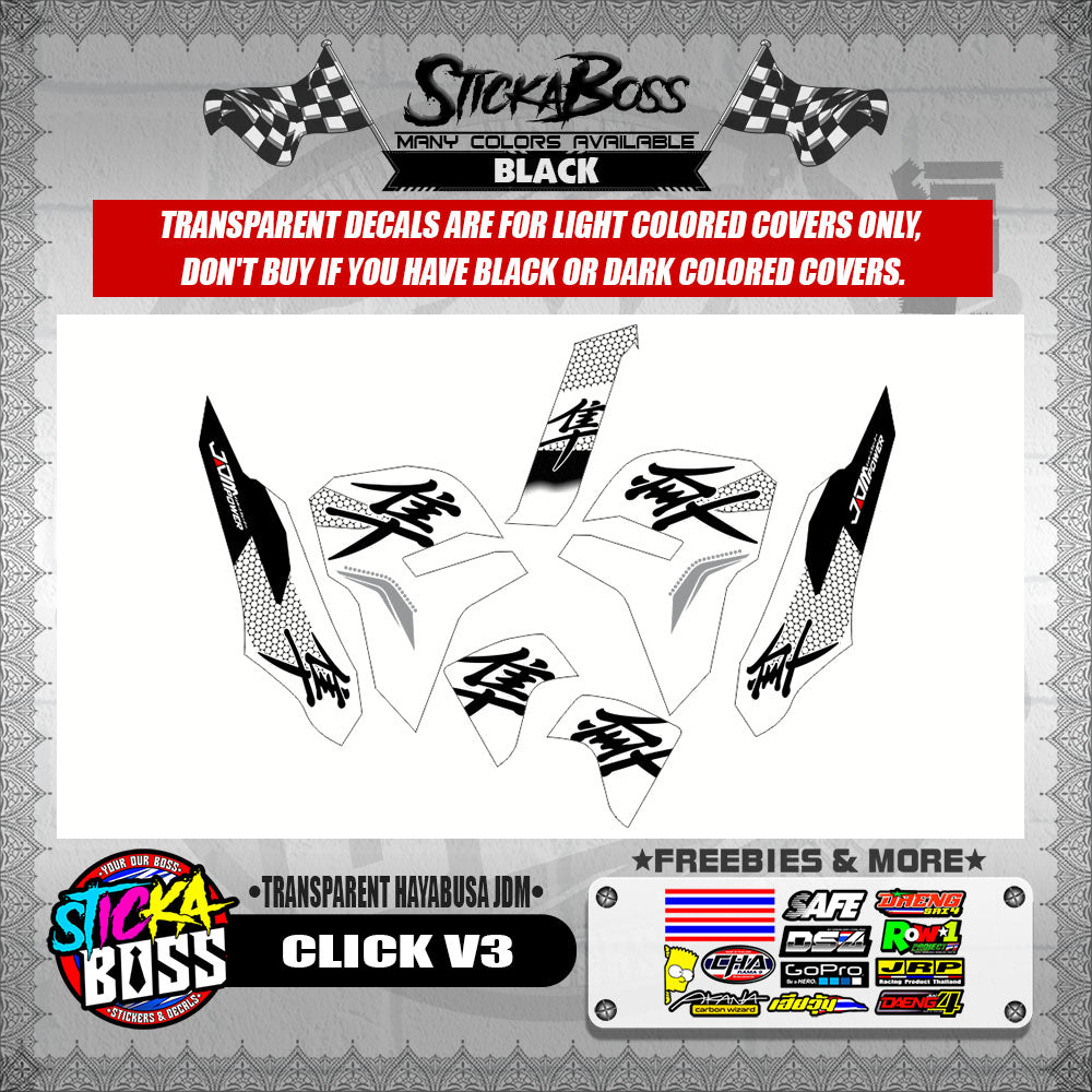 CLICK V3 DECALS ( TRANSPARENT HAYABUSA JDM )【WITH FREEBIES】