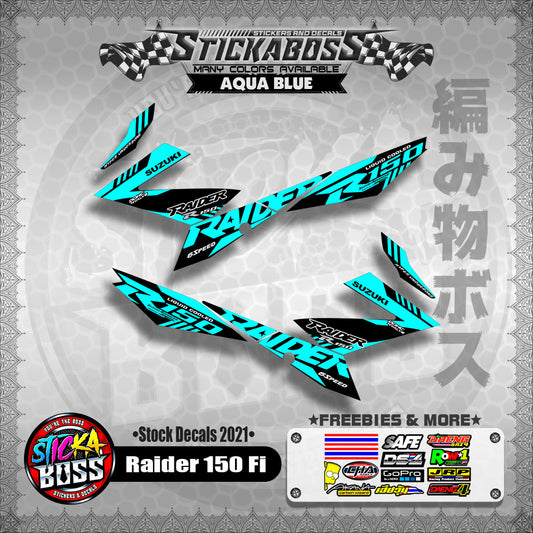 Suzuki Raider 150 Fi Stock Decals 2021 (AQUA BLUE)【PREMIUM GLOSSY LAMINATED】