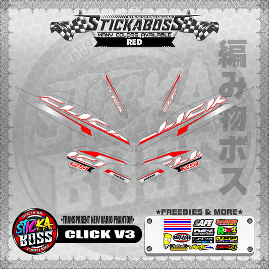 【PREMIUM UV PRINT】TRANSPARENT CLICK 125 V3 STICKER DECALS ( NEW VARIO PHANTOM )【WITH FREEBIES】